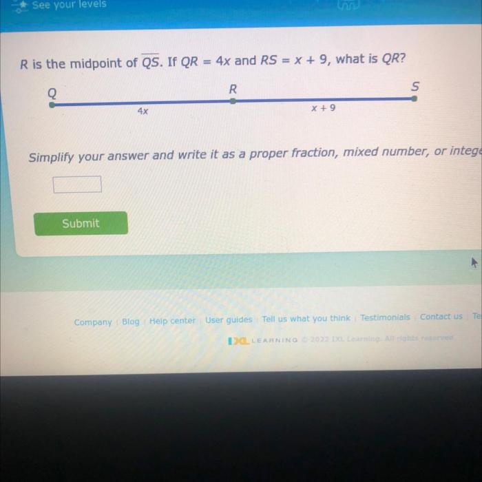 If r is the midpoint of qs find qs