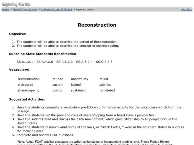 Reconstruction lesson plans 8th grade