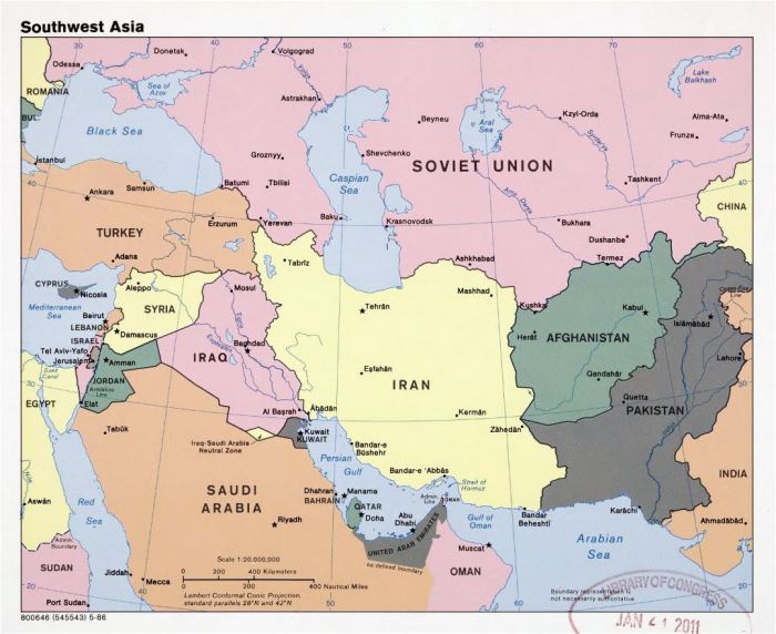 Map of southwest asia labeled