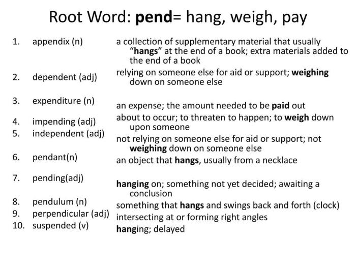 Words that have the root pend