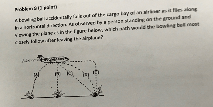 A bowling ball accidentally falls out of the cargo